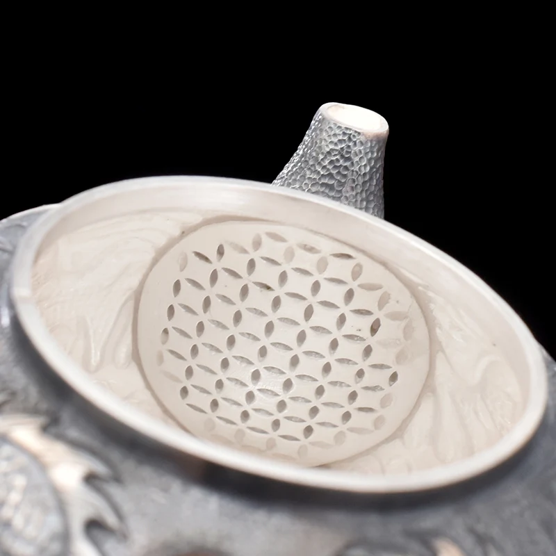 

Ag999 Sterling Silver Teapot Hand-Carved Kitchen Utensils Built-in Filter Handmade Coffee Tea Pot