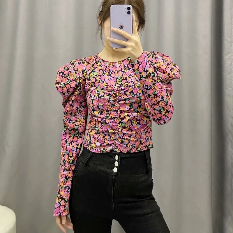 Тонкая женская блузка Весна 2020 Новая модная винтажная Цветочная рубашка с О