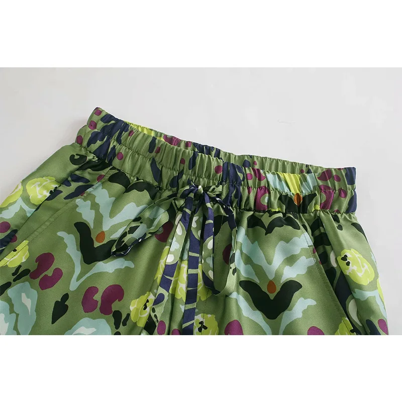 

Za 2021 Wide Pants For Women Green Pants Woman Vintage Print Loose High Waist Trousers Female Summer Streetwear Baggy Pant