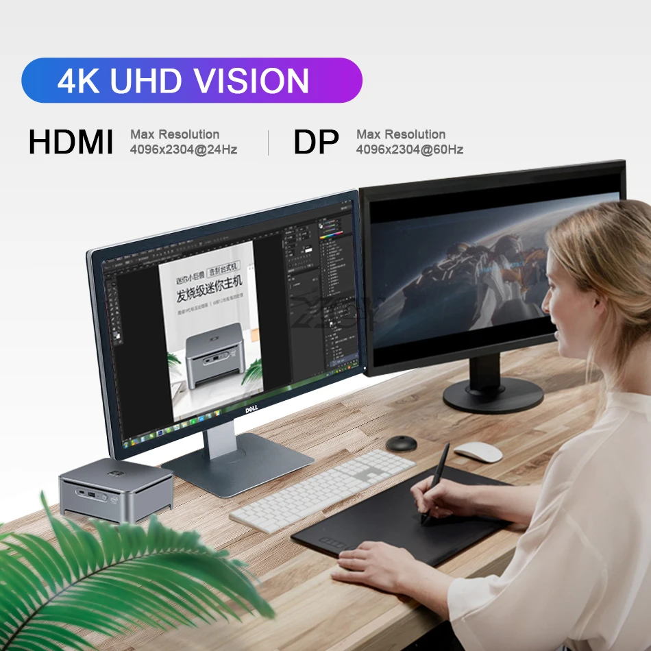 Мини-ПК Intel Core i9-9880H i7-9850H i5-9400H 8 ядер 2xDDR4 M.2 SSD HDMI Mini DP 4K Тип-C 5* USB 2,4/5,0G, Wi-Fi, BT4.0 Windows 10