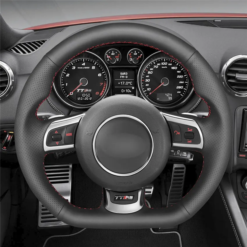 Черный чехол рулевого колеса автомобиля из натуральной кожи для Audi TT RS(8J) 2009- RS 3(8 P) Sportback 2011-2013 RS 6(C6) Avant - Название цвета: Style-01