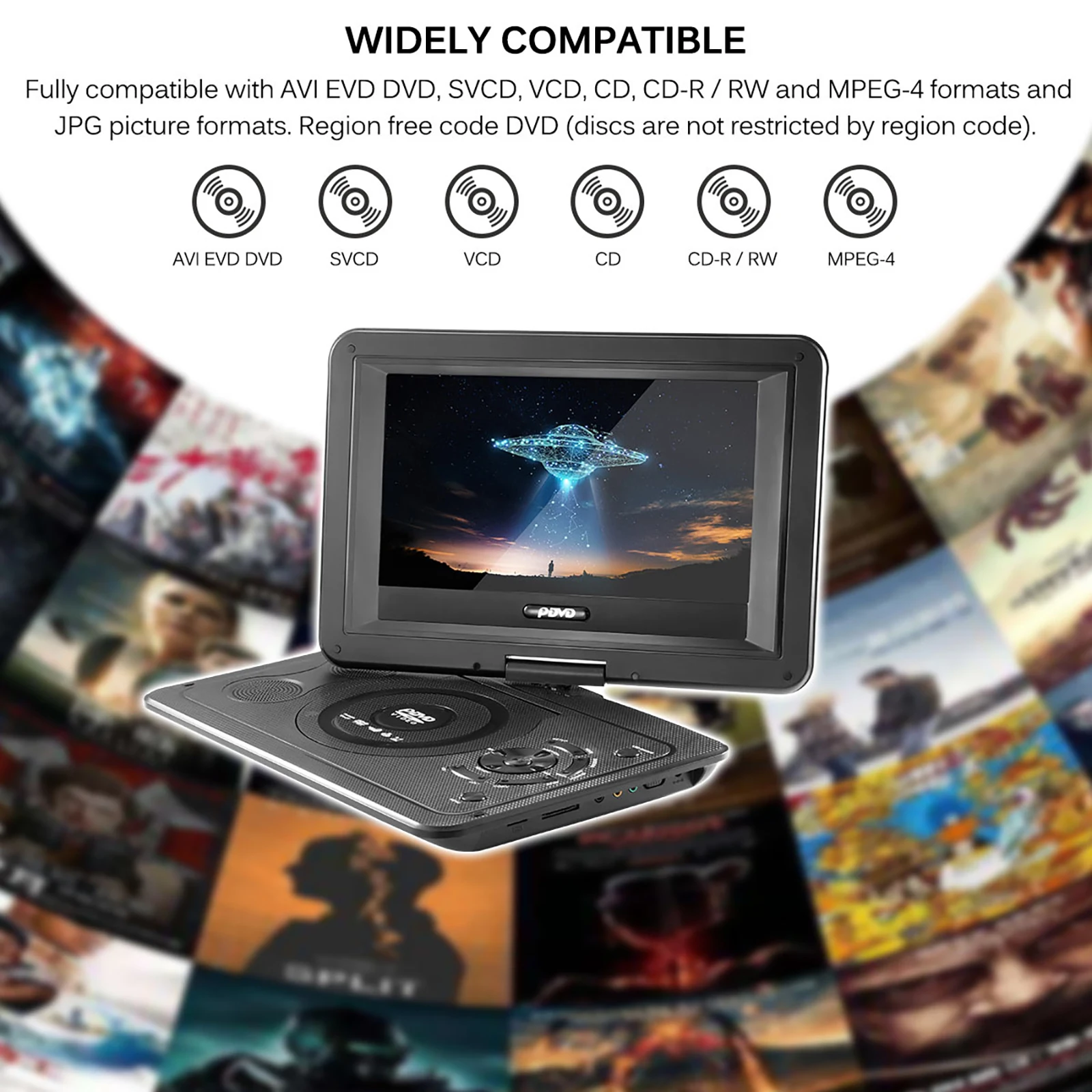 

Disc Player 10.1inch 16:9 Screen Portable And Rechargeable Video Player Multiple Input Types Card Reading Disc Player