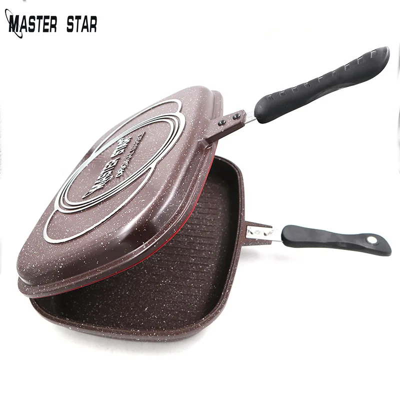 Master Star 36/40cm Double Sided Fry Pan Die-Casting Grill Pan Non-Stick Baking Tray Barbecue Cooking Tool Durable Gas Cookware