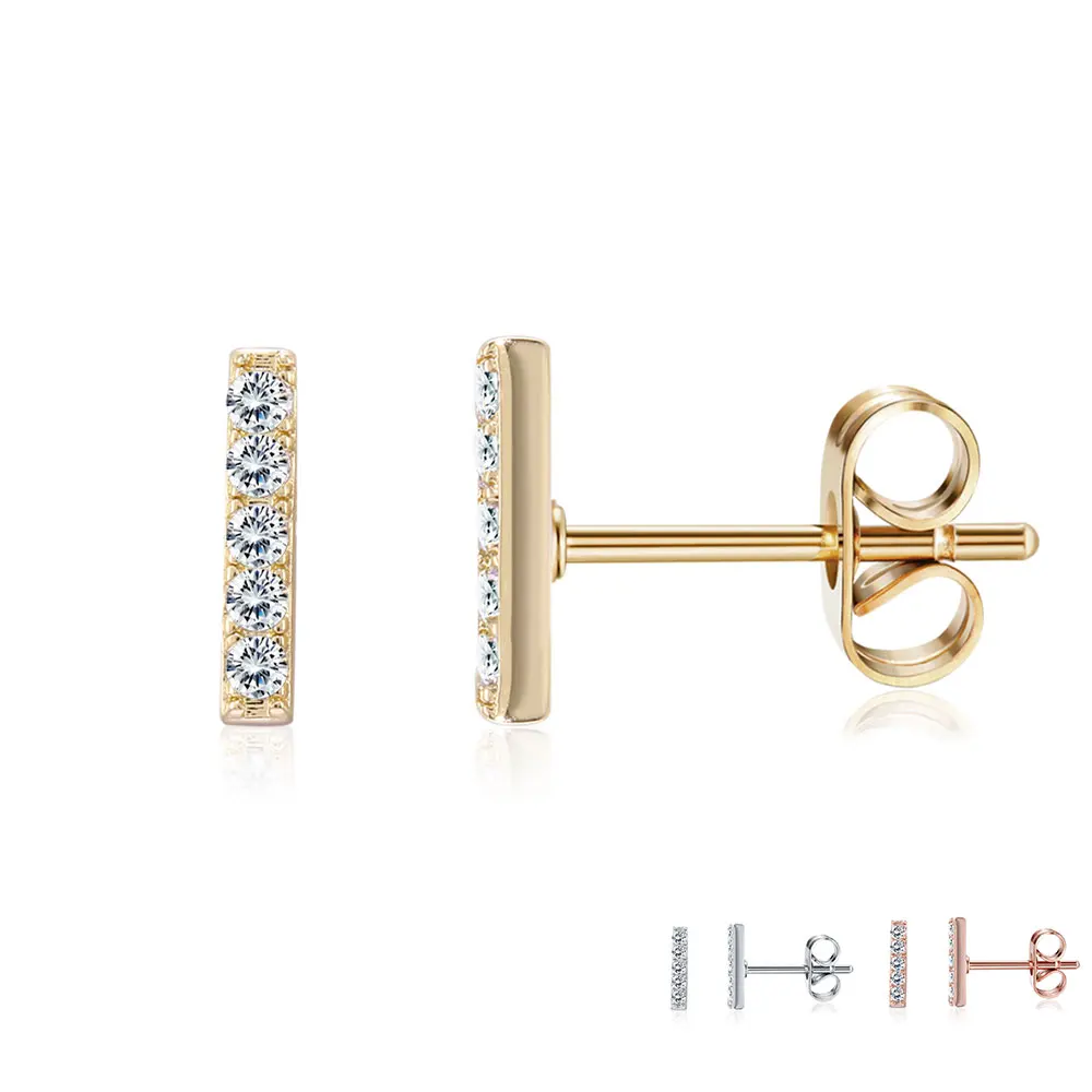 

ZEMIOR Fashion Cubic Zirconia I Shape Stud Earrings For Women Romantic 3 Colors Female Small Earring Engagement Jewelry Gift