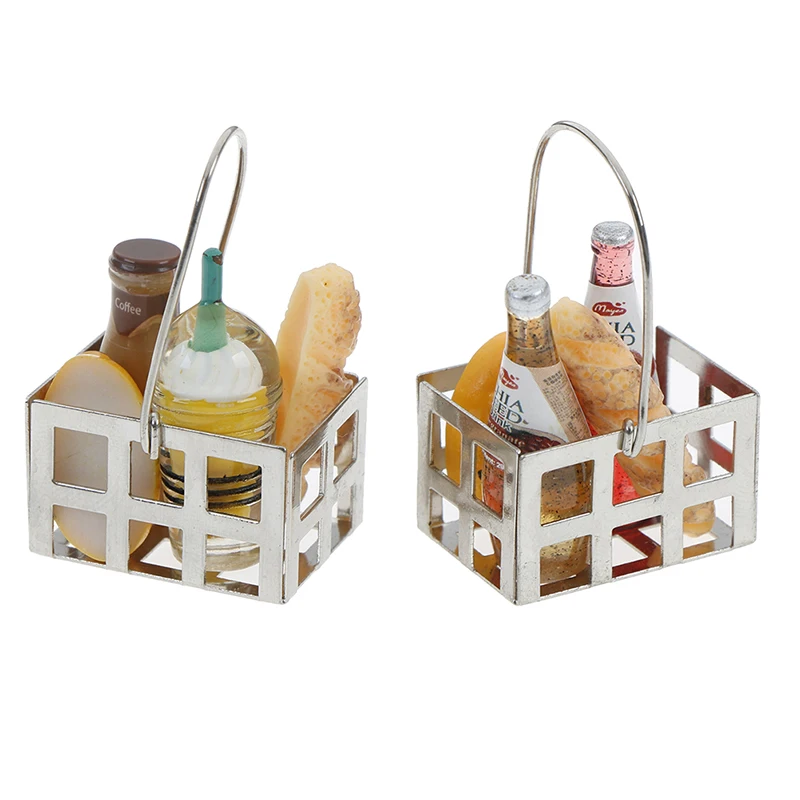 

5pcs 1:12 Dinning Fruit Metal Coffee Wine Bread Milk Basket Food Dollhouse Miniature Food Toy Doll House Miniature Accessories