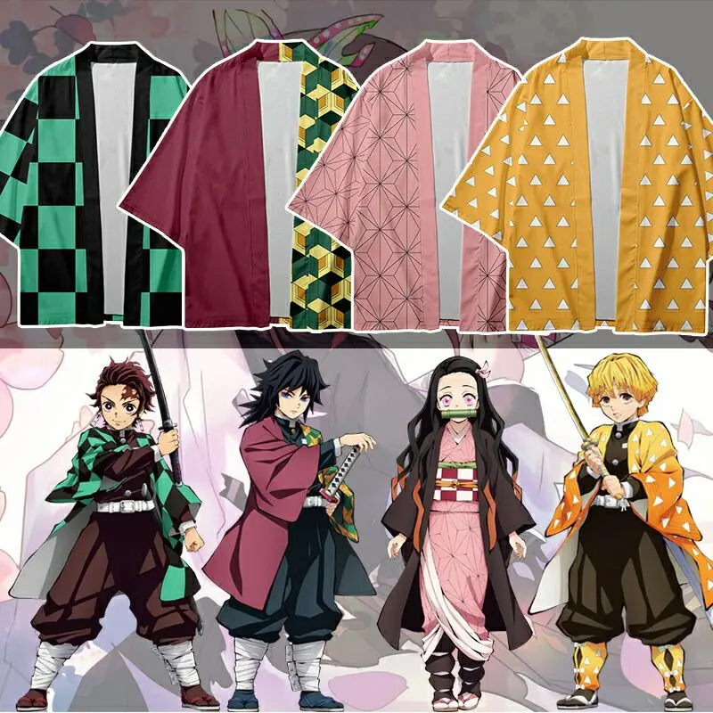 Anime Demon Slayer Kimetsu No Yaiba Tanjiro Kamado Cosplay Cape Costume Men Kimono Jackets Halloween Party Clothes Adult Kids |