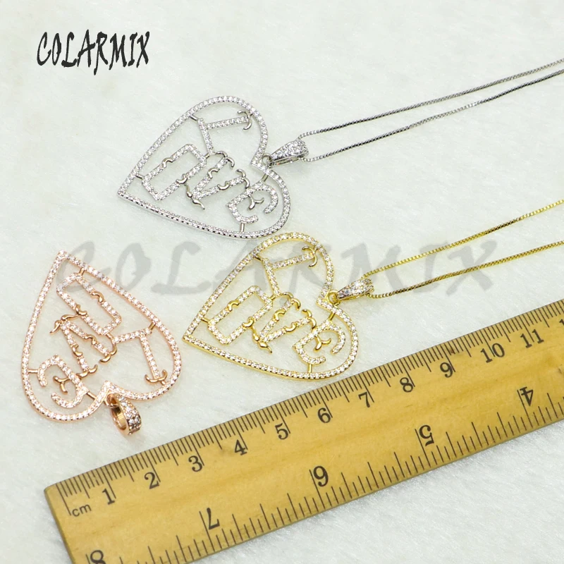 

3 Pcs High quality Heart shape pendant necklace pendant necklace gift for lady pave zircon charms jewelry necklace