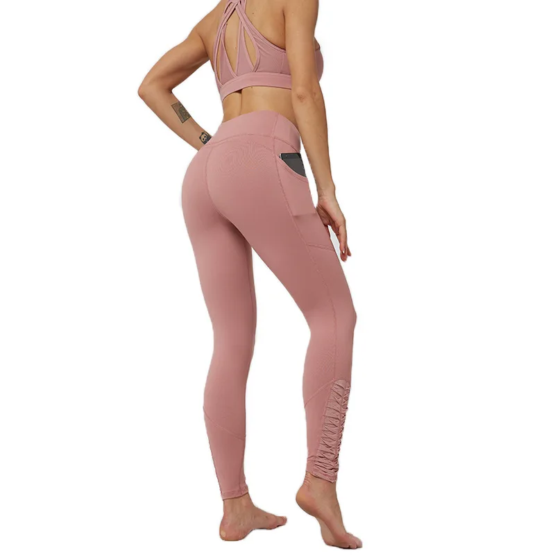 

Mindstream Mesh Stitching Pleated Sports Tights Fitness High Waist Yoga Pants Elastic Waist Woman Workout Leggins Full Length