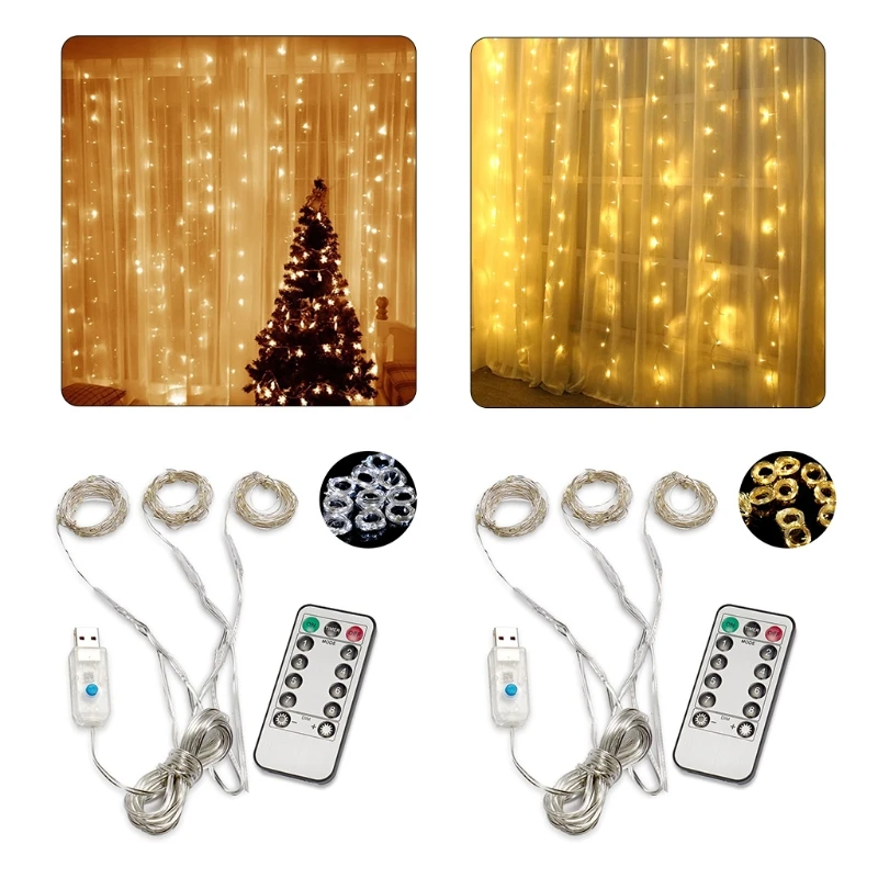

3m LED Window Curtain Lights Fairy String Lamps Garland Backdrop Remote Control USB Powered Waterproof Party Decoration