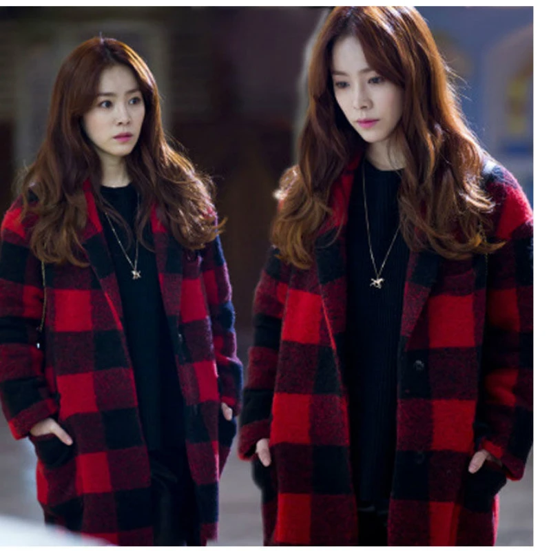 

2020 Women Autumn Loose Plaid Woolen Coat