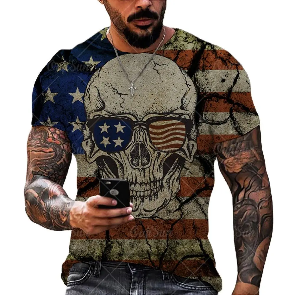 

2022 New3D Printing Retro Skull Pattern T-Shirt Clothing Summer High-Quality Street Hip-Hop Style Men'S Sports Oversized T-Shirt