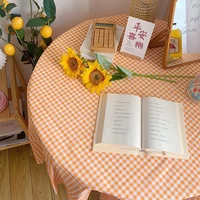 table cloth orange grid ins tablecloth retro background photo dressing table computer cover fabric prop picnic mat kitchen tools