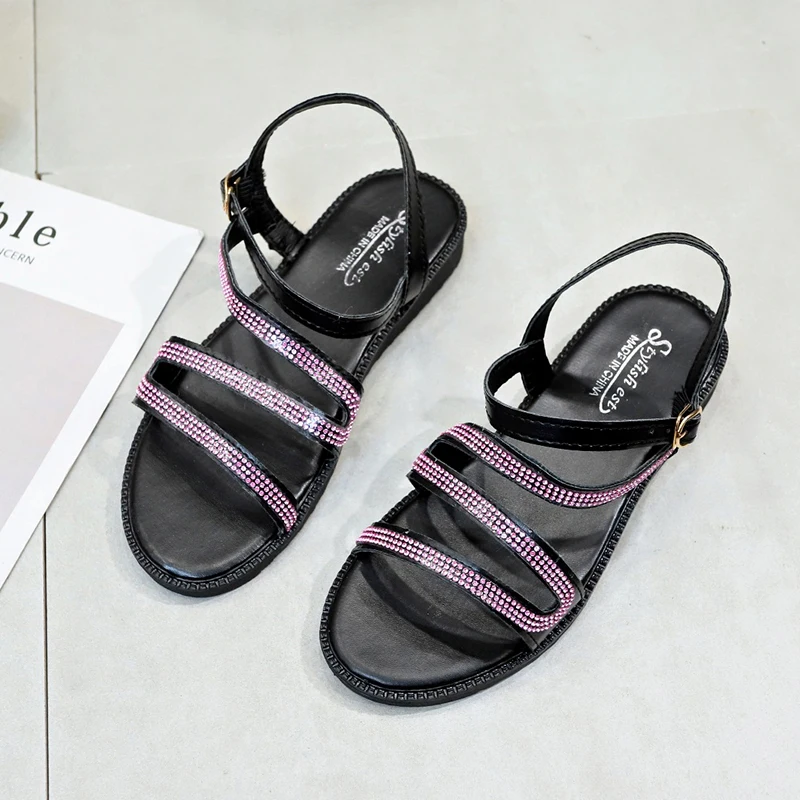 Новинка Лето 2020 женские сандалии на плоской подошве шикарные римские Модные