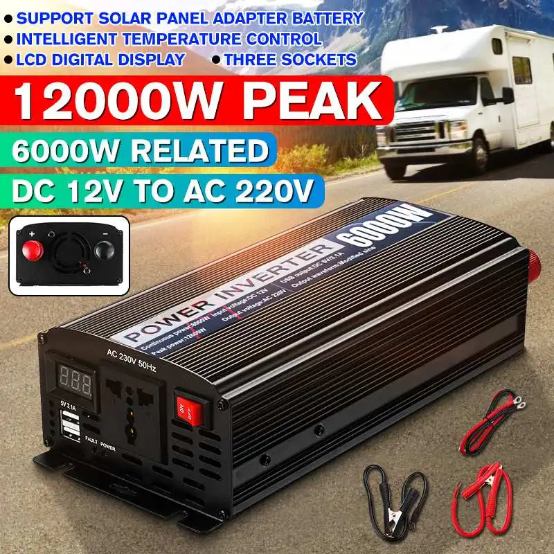 Инвертор Max 12000 Вт DC 12 В к AC 220 В двойной USB автомобильный инвертор зарядное устройство адаптер конвертер DC 12 к AC 220 Модифицированная синусоида