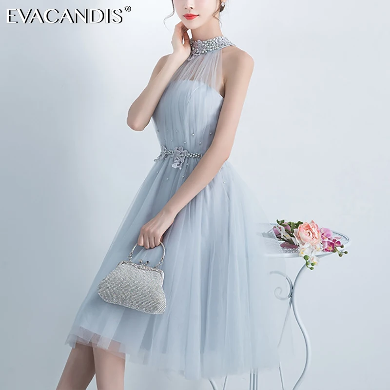 

Lace Beading Party Dress Midi Sleeveless Halter Summer Elegant Christmas Strapless Tunic Backless Mesh Women Vestidos De Fiesta