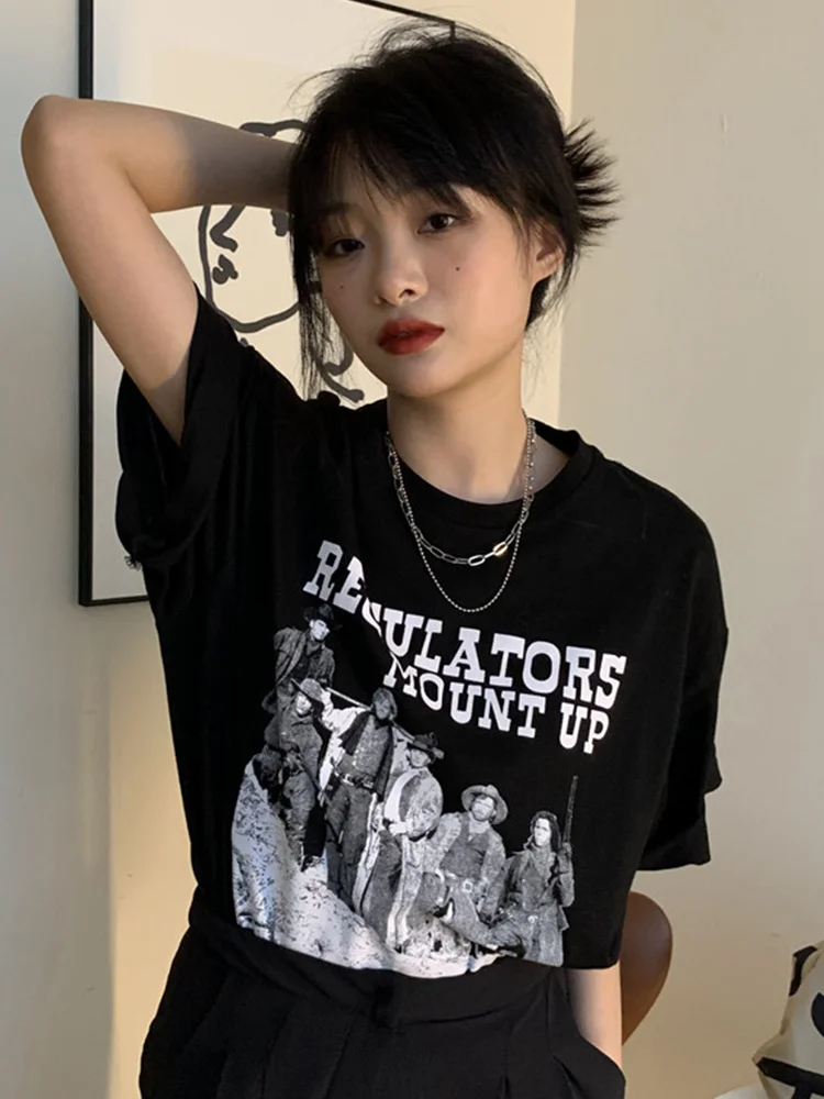 Женская футболка с коротким рукавом свободного покроя в американском стиле