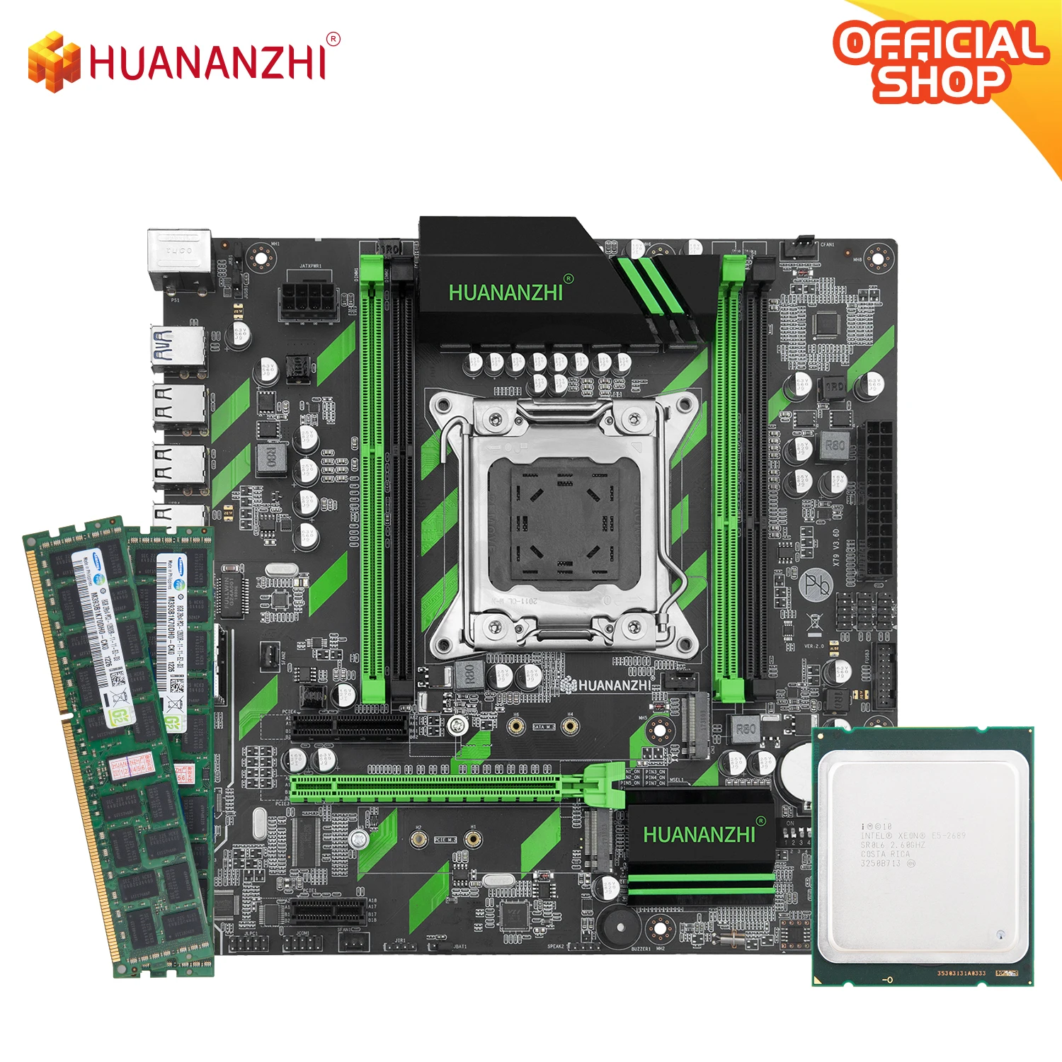Verkauf HUANANZHI X79 ZD3 X99 Motherboard Mit Intel XEON E5 2689 Mit 2x8GB DDR3 RECC Speicher Combo Kit Set NVME USB SATA 3,0 M-ATX