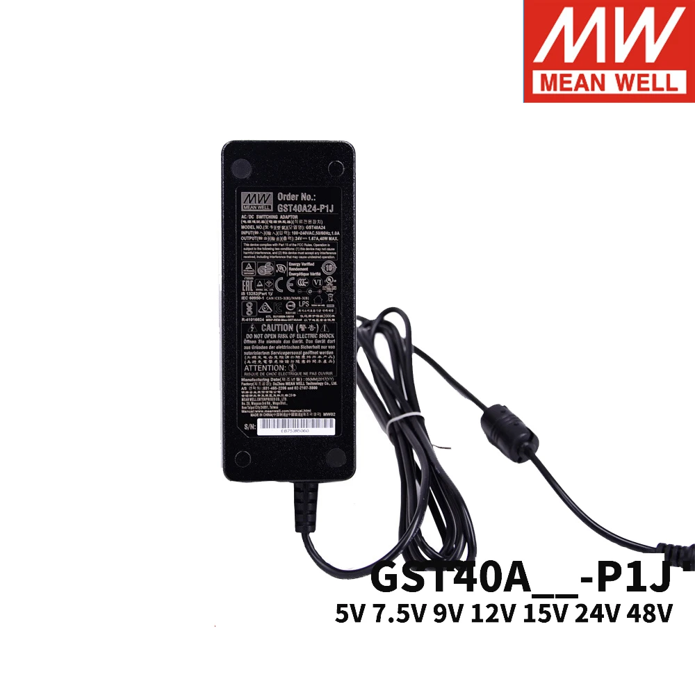 Mean Well GST40A Series P1J 40 Вт адаптер 5 в 7 9 12 В 15 18 24 48 Meanwell универсальный источник питания