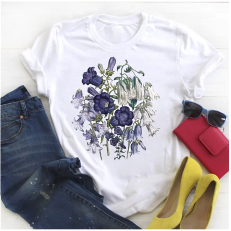 Женская футболка AOWOF летнее платье с цветочным рисунком короткими рукавами