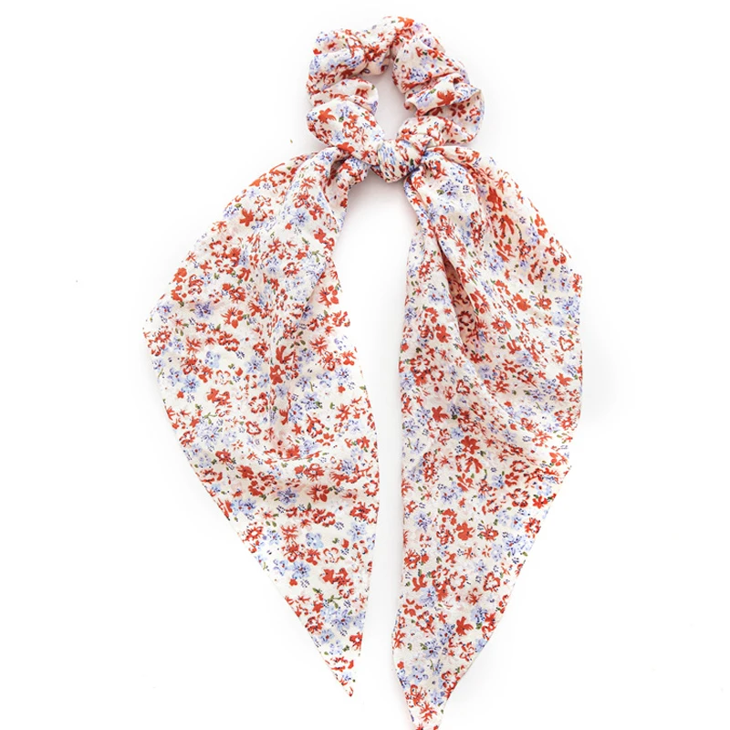 

Korean Bow Long Ribbon Hair Scrunchie Chiffon Floral Print Sweet Elastic Hair Band Ponytail Hair Scarf Hair Tie Hair Accessories