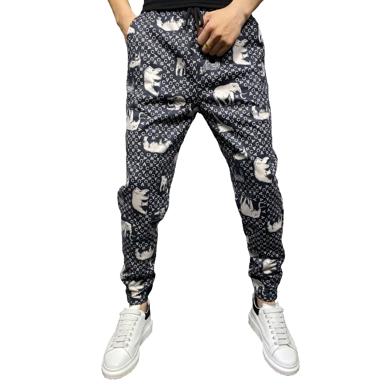

2021 Fashion Men Harem Pants Brand Print Casual Joggers Pants Streetwear Elastic Waist Trousers Hip Hop Harem Pencil Sweatpants