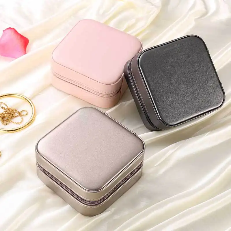 Portable PU Leather Mini Jewelry Storage Box Necklace Earrings Ring Bracelet Holder Makeup Lipstick Bracelet Organizer Accessory