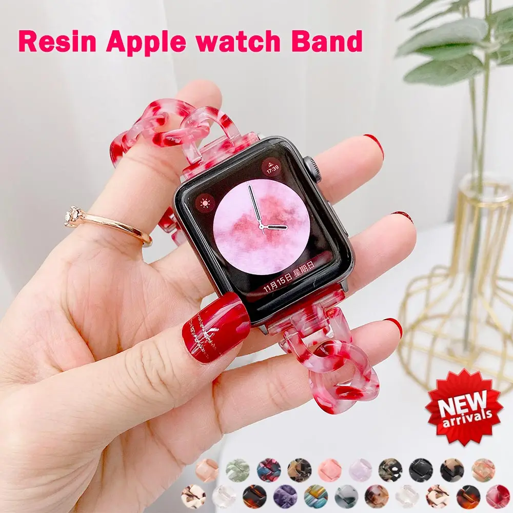 

Ремешок для часов Женский, из смолы, для Apple Watch band 6 se 5, 44 мм, 40 мм, цепочка для iwatch Series 6, SE 5, браслет 42 мм, 38 мм