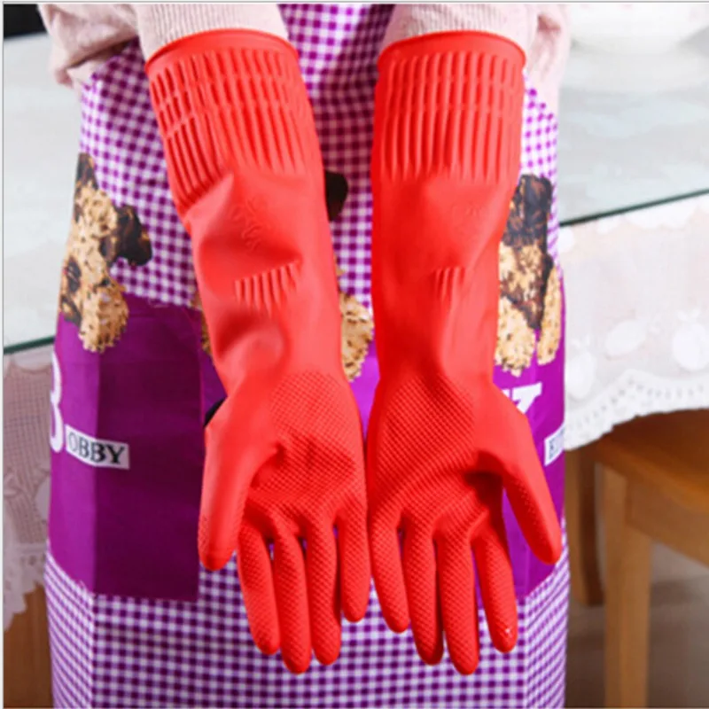 

Lady Flexible Comfortable Rubber Clean Gloves Red Dish Washing Long Gloves For Home Cleaning Supplies Kitchen Outdoor Planting