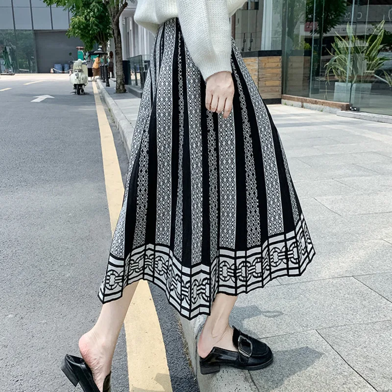 Черная плиссированная вязаная юбка юбка-пачка для женщин в винтажном стиле С