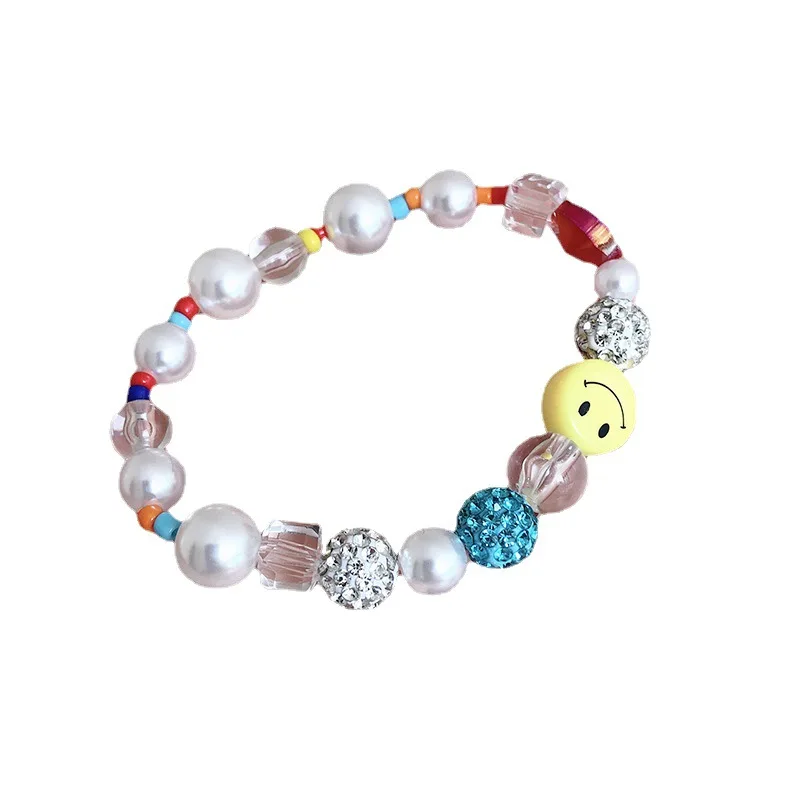

LOVOACC Bohemian Colorful Beaded Smile Face Charm Bracelet for Women Clear Crystal Rhinestone Love Heart Ball Elastic Bracelets