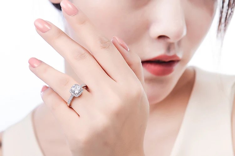 2CT Halo Diamond Cushion NSCD Jewelry Engagement Ring 925 Sterling Silver Promise Bridal Wedding Luxury | Украшения и аксессуары