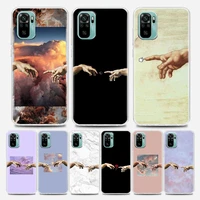 michelangelo hands clear phone case for xiaomi mi 11 10 10t note 10 mi 9 se mi 11t pro poco x2 m3 f3 x3 m4 soft silicon