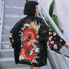 Кимоно в японском стиле Bella Philosophy, с рукавами летучая мышь, винтажная блузка с принтом в стиле Харадзюку, рубашки с драконом