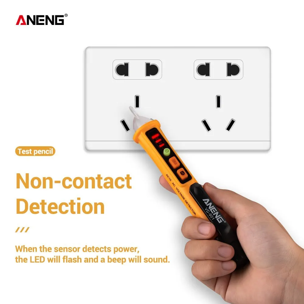 

ANENG переменного тока 12V-1000V Бесконтактный цифровой Напряжение тестер детектор Напряжения Ручка Допустимое отклонение сирена светильник сигнализация мультиметр на выходе: футболкаиштаны