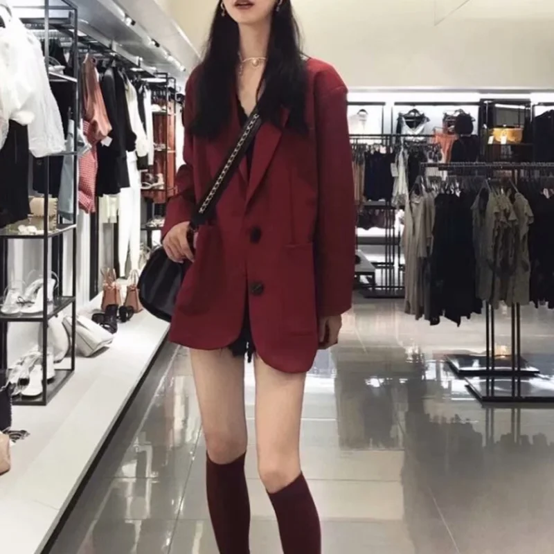 

GOOHOJIO 2020 New Red Fashionable Casual Women Blazers Long Sleeve Loose Blazers for Women Autumn Solid Color Blazers Ladies