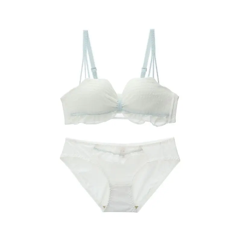 

Summer thin girl day line sweet on the small chest gathered underwear women's white no steel ring suit bra