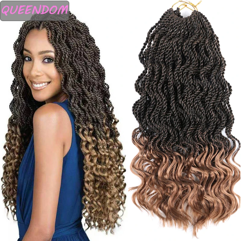 

35 Strands Wavy Senegalese Twist Crochet Hair Curly Ends Ombre Synthetic Braiding Hair 14 " Twist Crochet Braids Hair Extensions