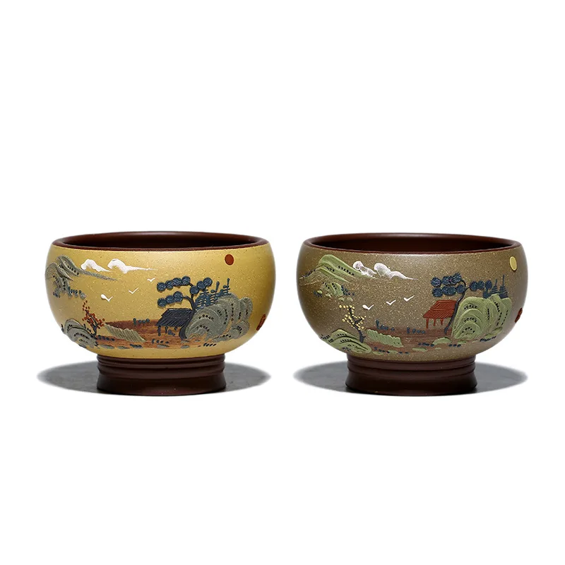

Purple Clay Pair Couple Cups Yixing Master Raw Ore Mud Painted Powder Tea Drinkwear Christmas Gift High Quality 135ml