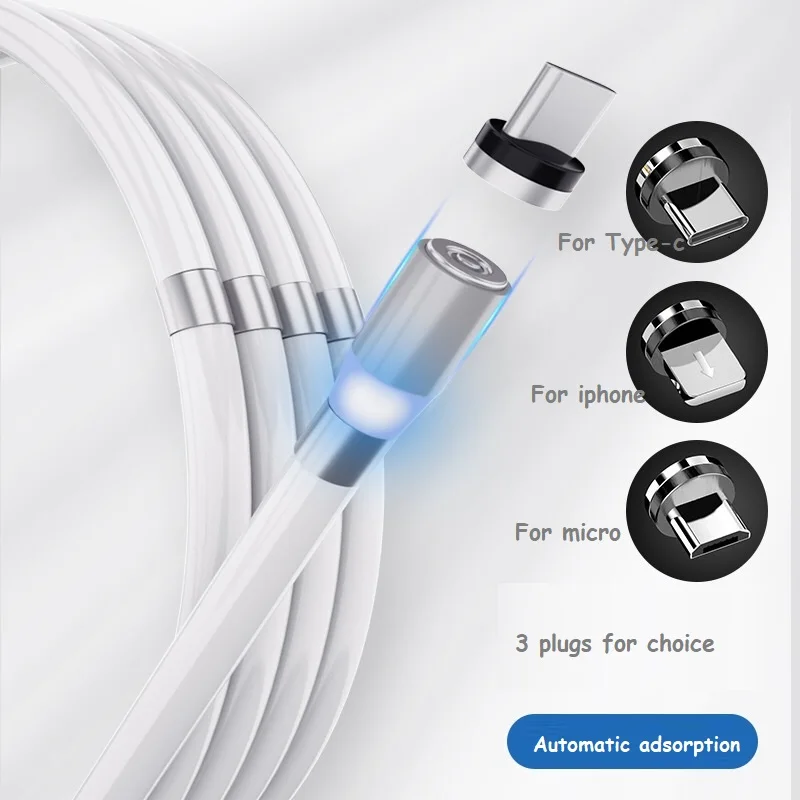 3A Magnetic Data Cable Retractable Fast Charging LED USB Charger Cord For Iphone Type C Micro WIth Magnet Ring