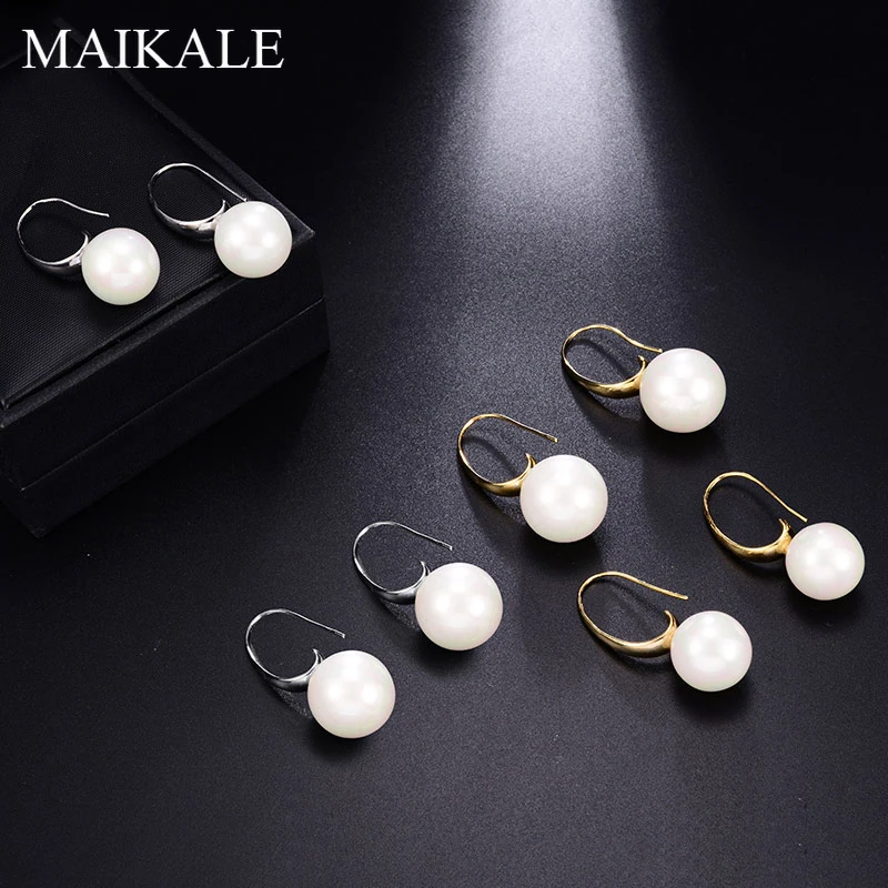 MAIKALE, классические серьги-гвоздики с пресноводным жемчугом для женщин, золотые, серебряные, Цветные Висячие серьги с жемчугом, Простые Ювелирные изделия, подарки