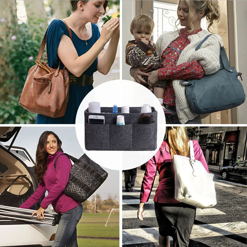 

Brand Make up Organizer Felt Insert Bag For Handbag Travel Inner Purse Portable Cosmetic Bags Fit Various Brand Bags