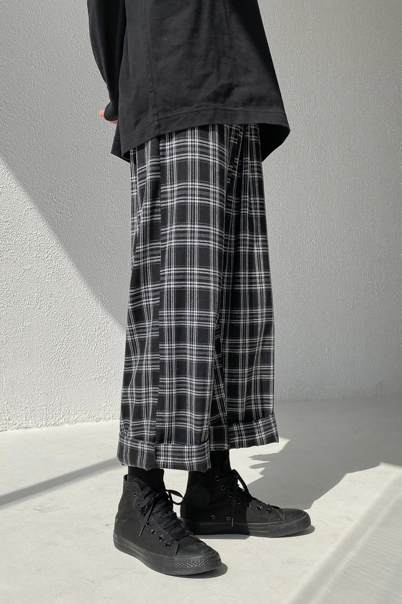 

Oversized Wide Leg Pants for Men 2021 Fashion Trends Punk Style Plaid Clothing Japanese Teens Loose Trousers Harajuku Streetwear