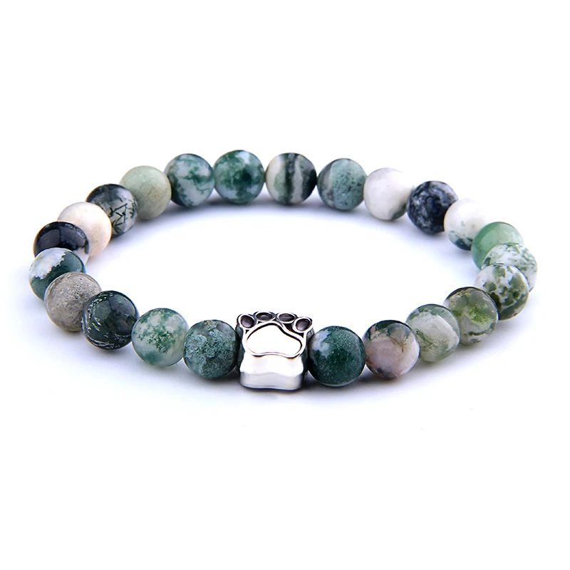 8 мм натуральный камень бусины браслет мужской женский серебряный собака кошка