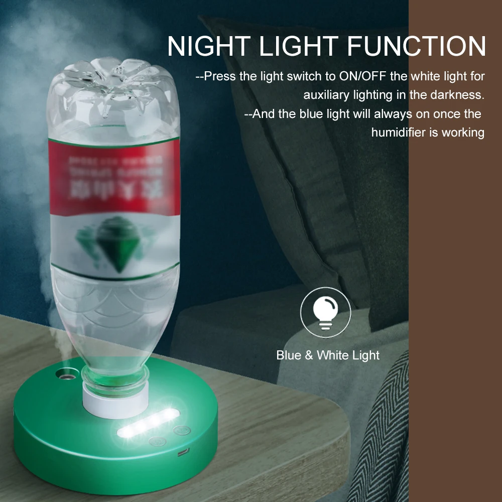 

Rechargeable air Humidifier with Light Air Mist Sprayer Travel Humidifier without Water Tank Compatible with Most Water Bottle