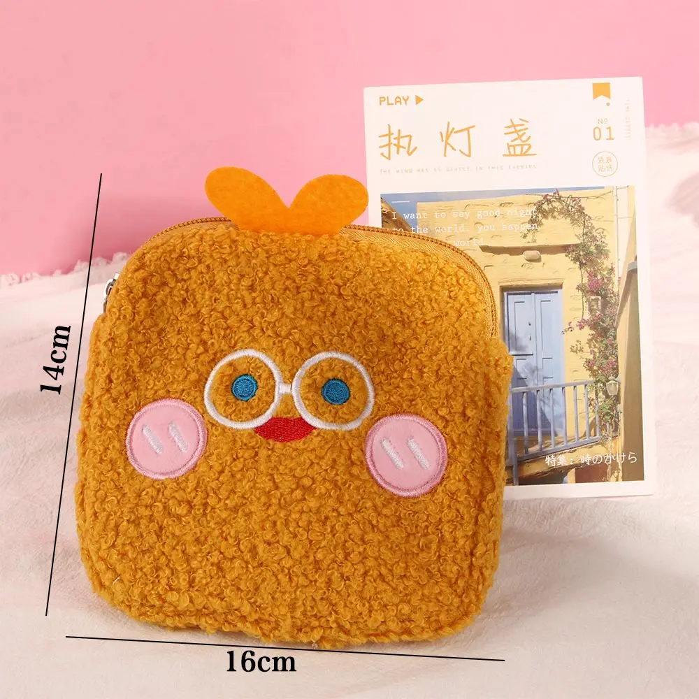 

Creative Toiletry Bag Women Cute Portable Napkin Tampon Pads Organizer Cartoon Design Plush Storage Pouch Purse