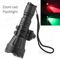 b158 convex lens zoom flashlight led torch hunting light aluminum tactical flashlight red green