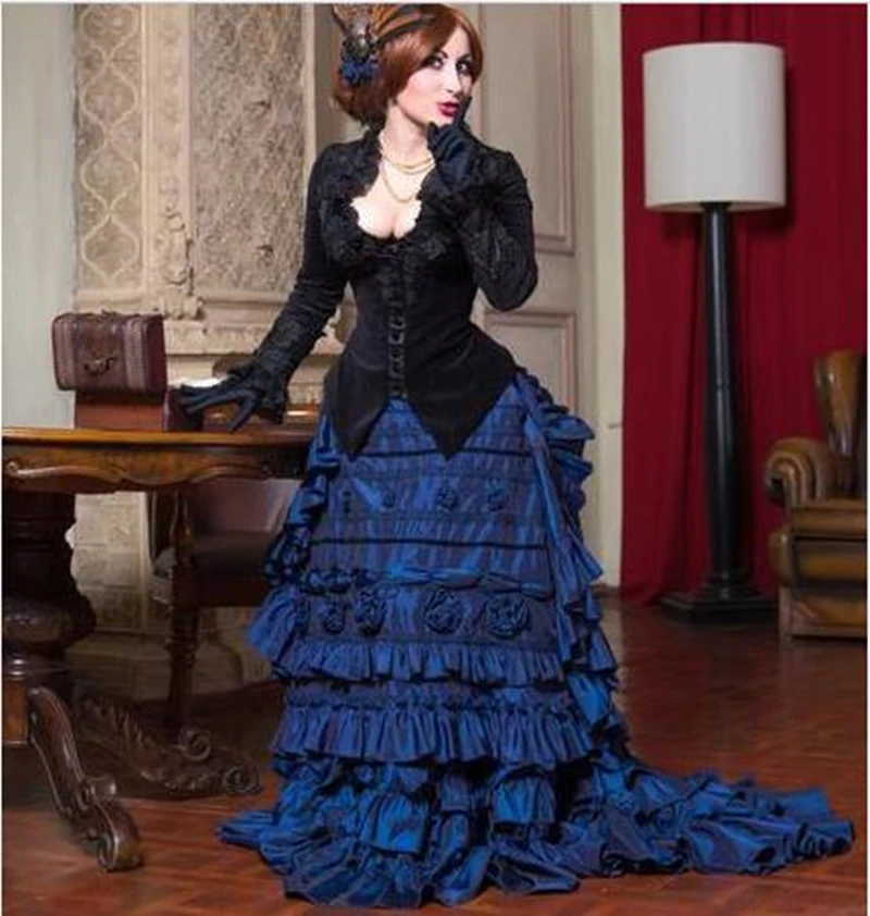 Винтажное готическое викторианское платье, свадебное платье 2022, черное бархатное и женское платье с длинными рукавами и спинкой