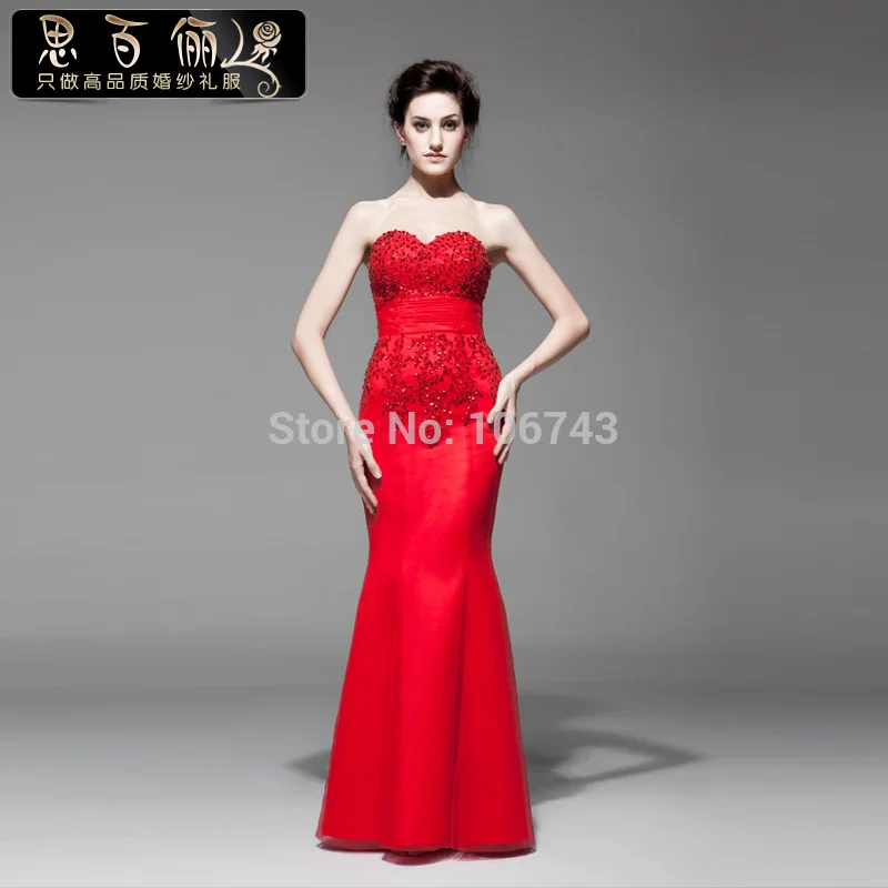 

free shipping Formal gowns 2015 new fashion high quality vestidos formales red long sweetheart bandage fish tail evening dresses