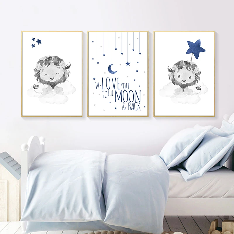 Настенный художественный холст с принтом картина скандинавского льва Луны звезд
