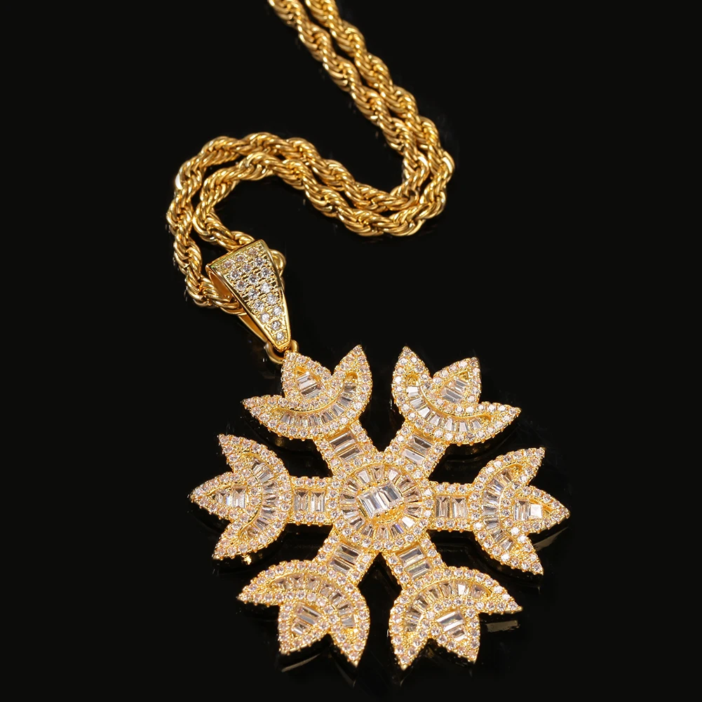 

Custom Snow Flake Necklace HipHop Full Iced Out Cubic Zirconia gold sliver CZ Stone